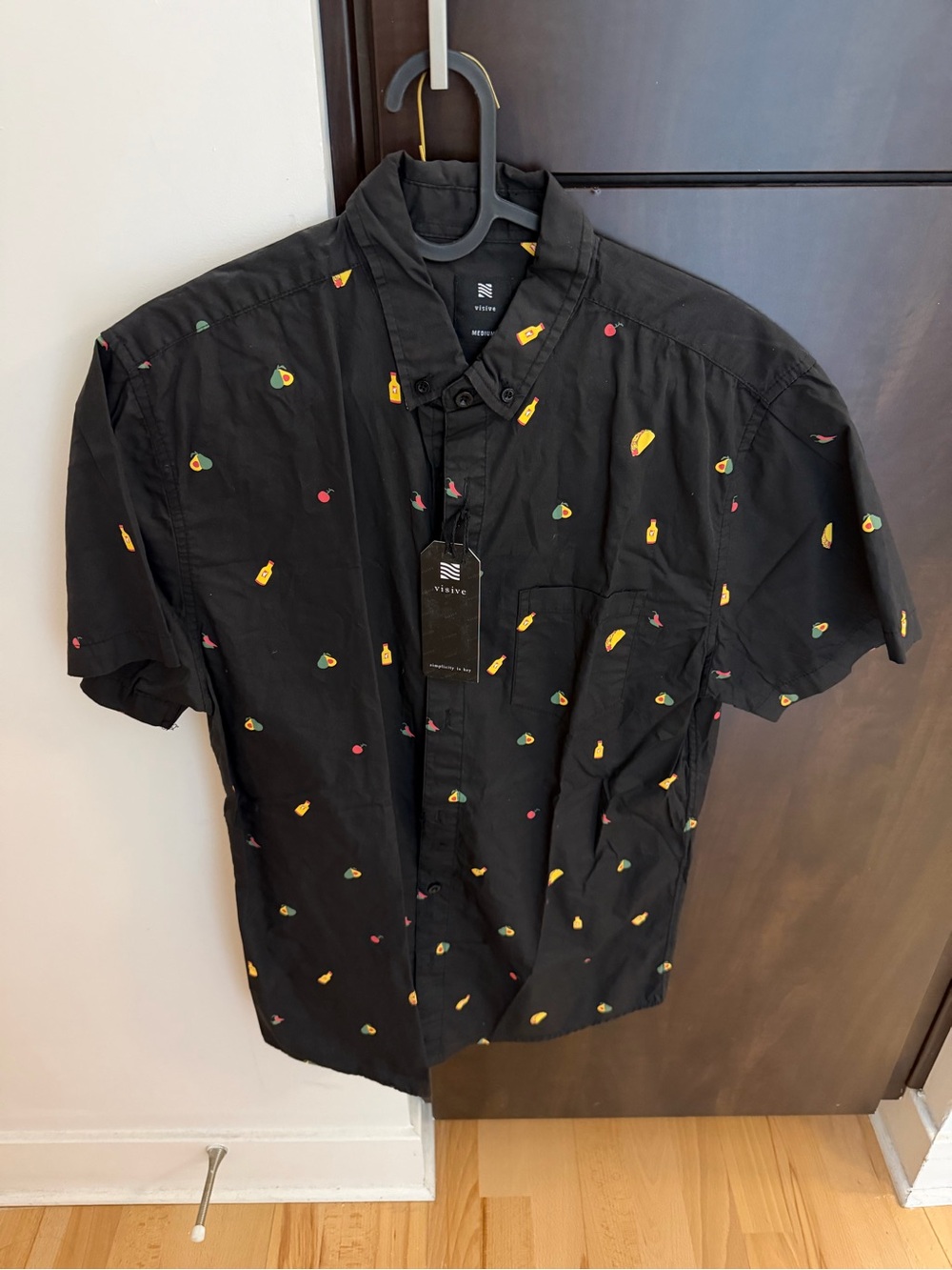 Visive Black Button Up Short Sleeve Shirt "Taco" Themed Men's